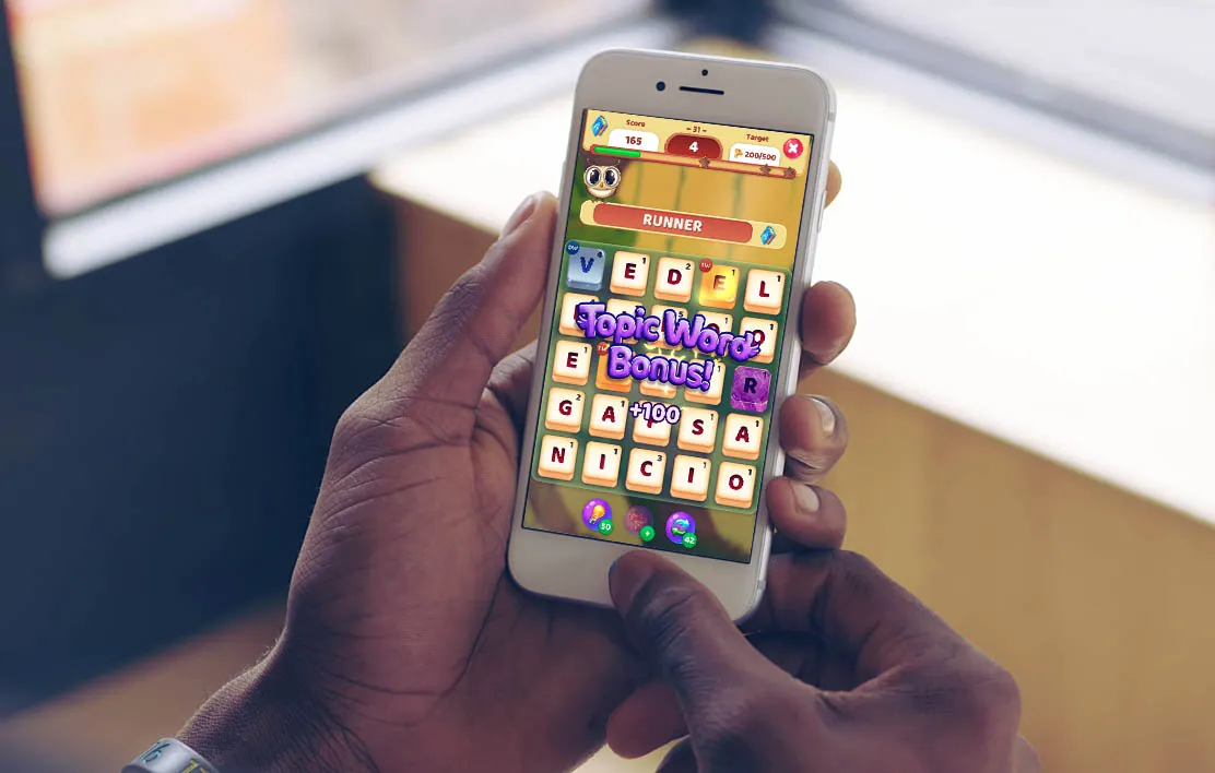 An image of someone playing Owls and Vowels, a game developed by Sydney based studio Chaos Theory Games